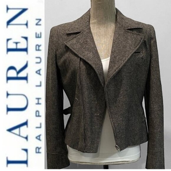 Lauren Ralph Lauren Charcoal Wool Moto Jacket Size 4 Zipper Detail - Picture 1 of 15